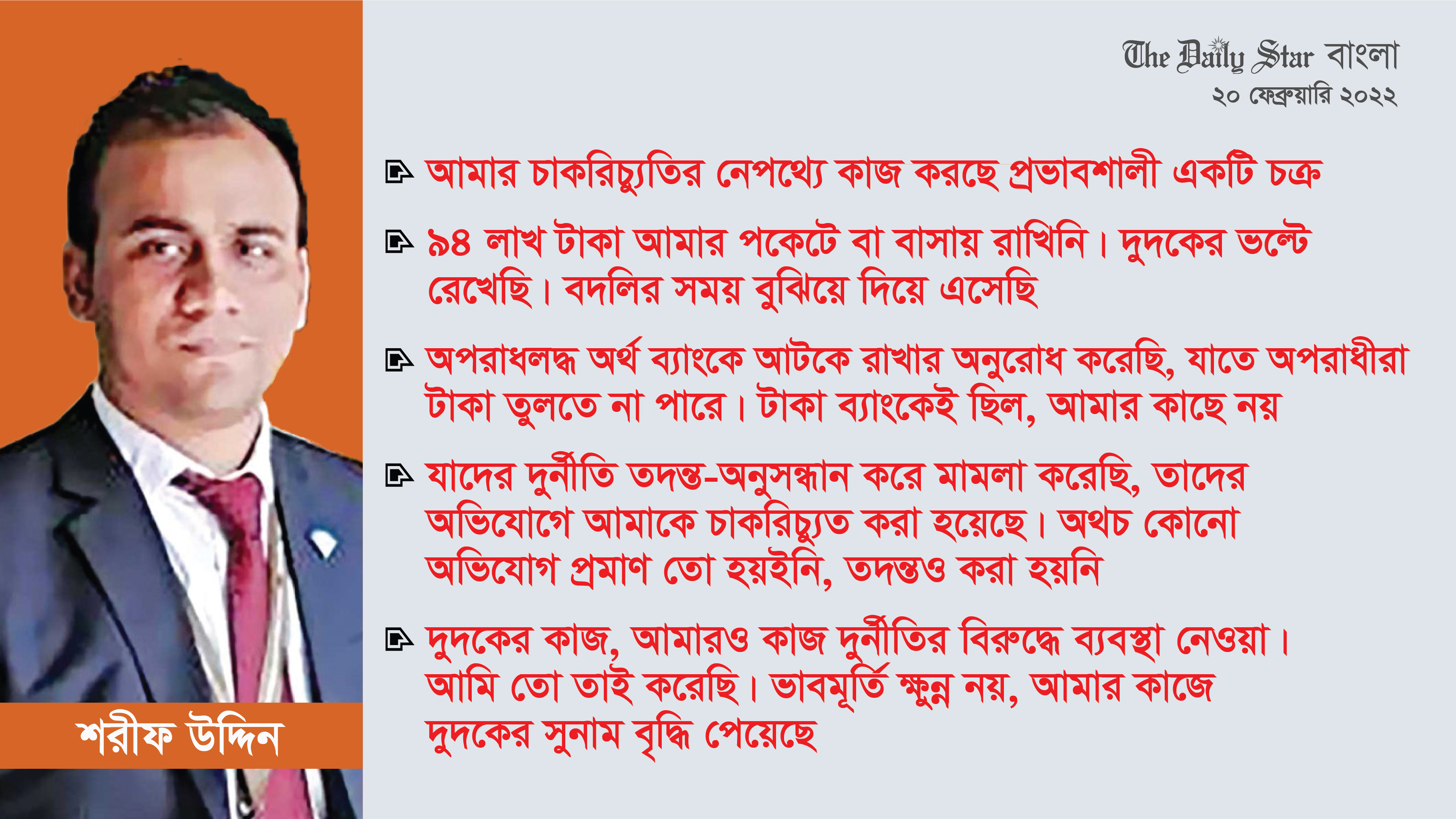 দুদকের ‘ভাবমূর্তি ক্ষুণ্ন’ নয়, উজ্জ্বল করেছি: শরীফ উদ্দিন