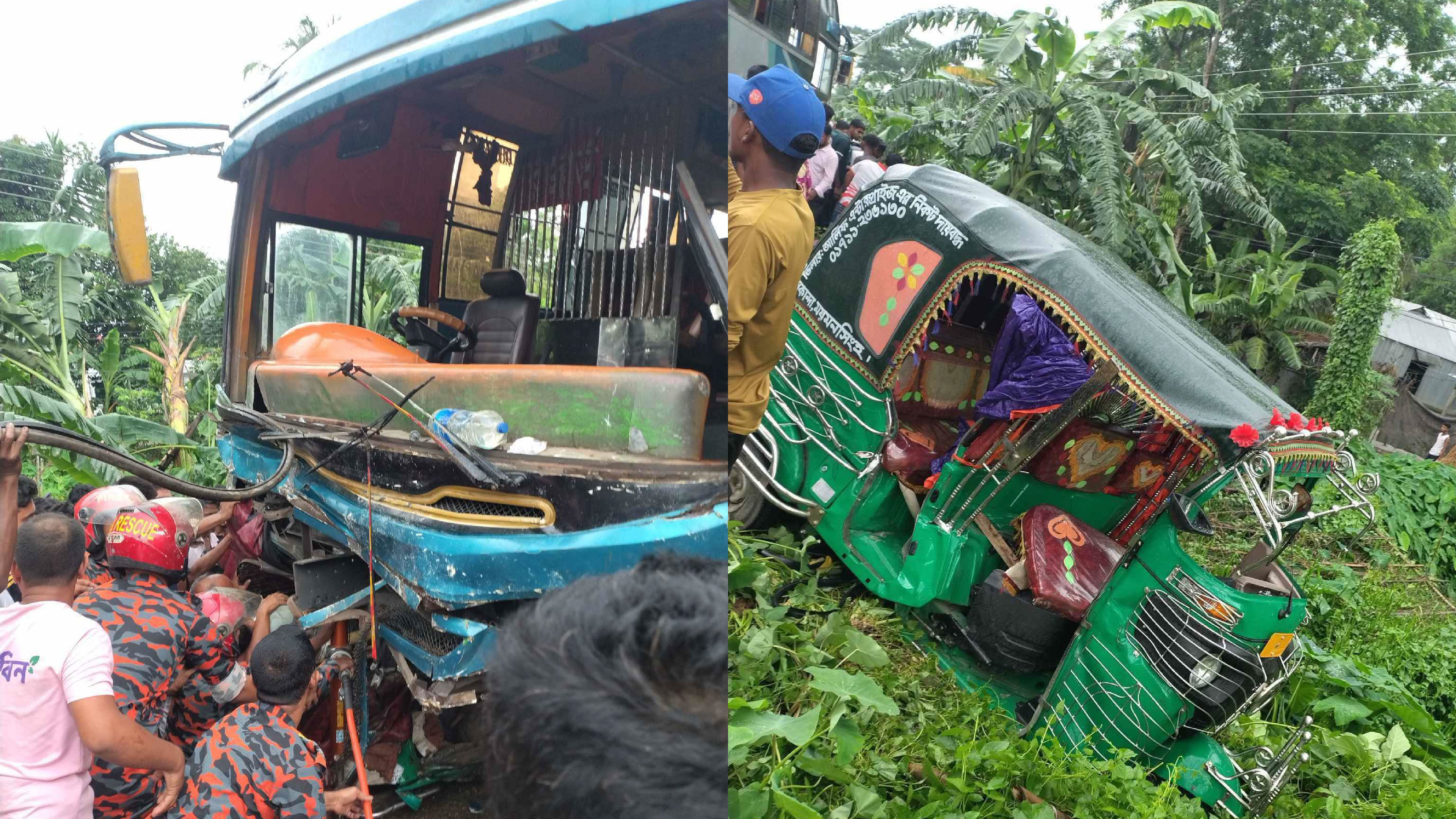 ময়মনসিংহে অটোরিকশায় বাসচাপা, নিহত ৩