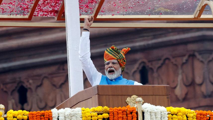 ভারতের স্বাধীনতা দিবসে ভাষণ দিচ্ছেন প্রধানমন্ত্রী নরেন্দ্র মোদি। ছবি: রয়টার্স